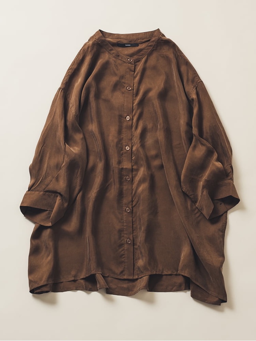 Japanese Brand Kastane Brown Cupro Oversized Button Up Shirt